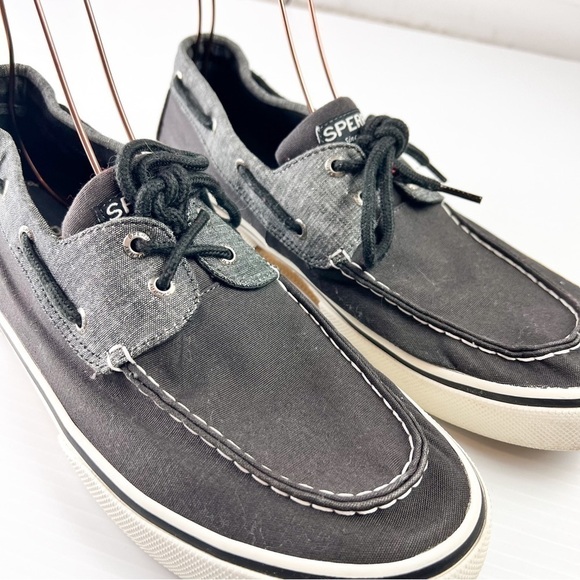 Sperry Loafer Men's 12 Grey Black Cutter 2-Eye Boat Canvas Slip On Casual Shoe - Picture 5 of 8